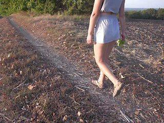 Walking Outdoors And Flashing Ass Under Skirt
