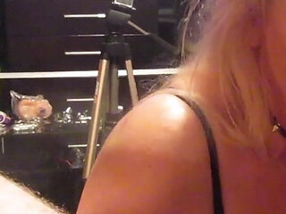 Hot Wife Sucks Her Man's Cock While He Watches Her Suck Cock on the TV