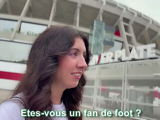 I meet a football fan in front of the stadium and we fuck before the game