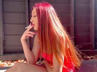 Italian Milf Artemisia Love hot solo smoking session outdoor long hair fetish