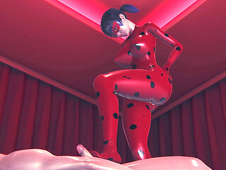 Ladybug Rule34 3D Hentai Femdom Animation - Hot Red Latex Suit Girl Delivers POV Latex Footjob and Handjob, Reverse Domination