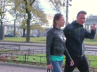 Redheaded Russian bombshell Leksy Fox flaunts her perfect derriere in a steamy teen coupling session