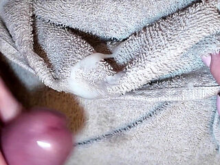 Big Natural Tits MILF Handjob in the Shower. I Cum on Her Towel.