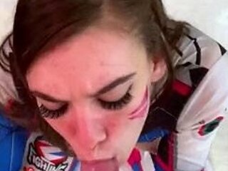 Brunette teen swallowing cum in POV blowjob