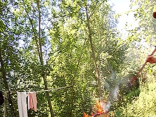 Sexy French babe enjoys hot anal threesome in the woods
