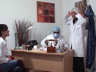 Horny chick Joyce Mifle gets drilled by two doctors in the office