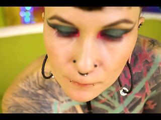 Goth Queen Teases Tiny Tits &amp_ Nipples Then Takes Rough Doggy, Dripping Facial Cumshot
