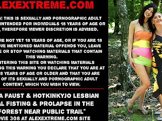 Irina Faust &amp_ Hotkinkyjo lesbian anal fisting &amp_ prolapse in the forest near public trail