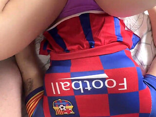 Hot Cheerleader with a Big Ass Fucks Two Cocks