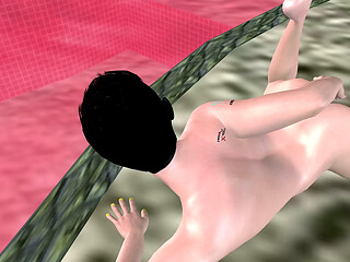Ripped Stud Fingers Tight Ass Poolside - Animated Solo Male Porn