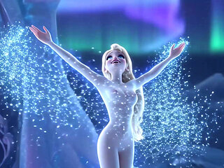 Stunning Nude Elsa Graceful and Elegant Sensual Poses in Her Magical Glowing Ice Palace Cinematic 3D Animation