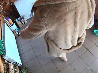 Golden Dress, Fur & Smoking - Hairy Pussy, Deep Blowjob & Hard Doggy on a Freezer