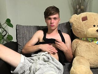 Cute teen boy jerking off his dick