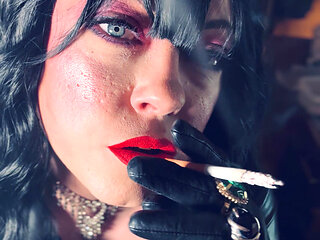 Leather Clad Tina Snua Smokes A Cork Cigarette - You Love Me Dressed Head To Toes In Leather - Gloves