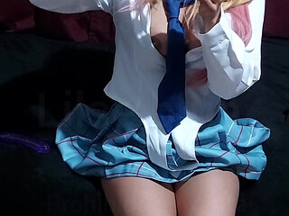 Otaku in Marin Cosplay Masturbates Anal