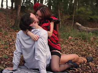 Polka Dot Skirt Babe Fucked Hard in Forest