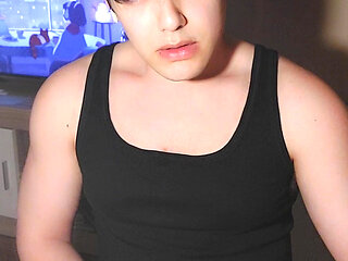 Chubby brunette poses and jerks off for you