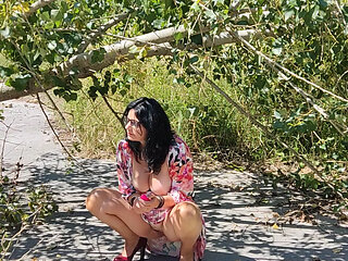 50+ Mature Beauty masturbates outdoor