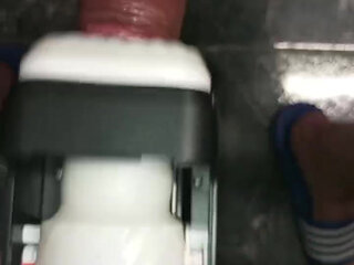 Huge, wide and very hard, and hot, jerking off in fantastic and automatic sexual machine look the movement