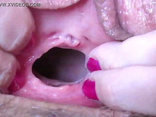 Extreme close up wet pussy fucking with huge dildo