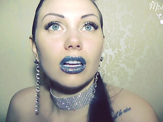 Blue glittery lips smelling & worship