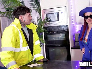 Big-Butted Redhead Firegirl Negotiates Kitchen Renovation POV