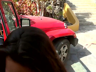 Naked Babes Sucking Cock and Washing Jeep Outdoors