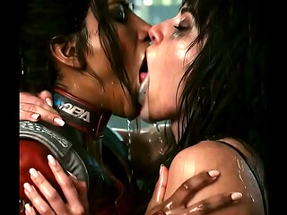 Hot lesbians french kissing deeply - Panam Palmer (Cyberpunk 2077) &amp_ Nyx Loops drooling profusely - AI Generated