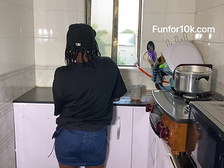 Step Dad Sneaked in to Fuck Wife Bestfriend Raw in the Kitchen