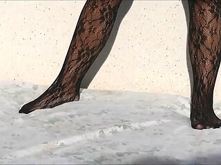 Blonde Fucked Hard By Huge Dildo Outdoor In Crotchless Bodystocking