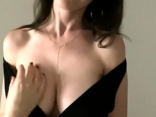 Amateur busty brunette masturbates and does hand job