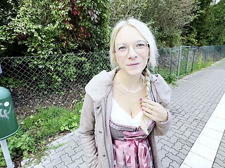 POV Anal Creampie Sex for slim Bavarian blonde Girl after Oktoberfest Pick Up at Bus Stop
