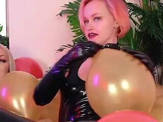 Looney Fetish, Air Balloons Lesbian Fun in Latex Rubber Costumes