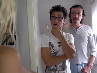 Sexy blonde MILF enjoying in threesome double penetration fuck