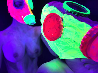 Neon Rave Girl on Girl Dildo Play