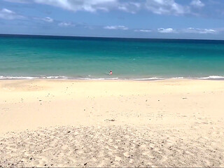 Naked Beach MILF Helps a Jerking Stranger - Cum on Her Ass