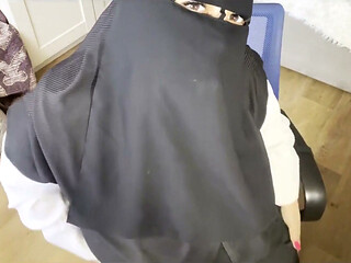 A Turkish Woman with Beautiful Eyes in a Hijab Masturbates in Pantyhose