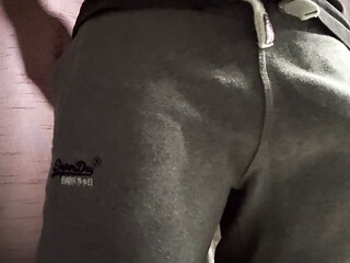Mr Big Dick UK and his giant cock bounce out of the famous grey gym sweatpants