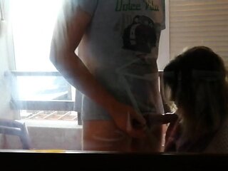 Public Blowjob on the Balcony - She doesn't Care about Neigh