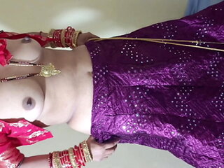 Bhaiya's step sister was wearing lehenga blouse and her step brother took out her pussy on the bed