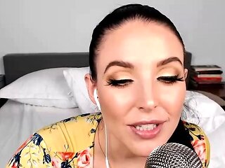 Busty curly brunette with big boobs fucks on couch