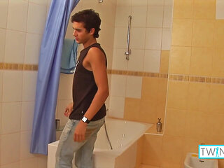 Twink Joshua Wanks His Stiff Dick In The Bathroom To Cum!