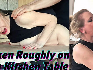 Amateur MILF Misses Jenny Roughly Fucked On Kitchen Table By Neighbor