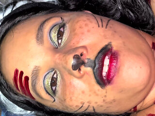 Halloween party, she can't stand the heat and they look for a room to fuck, she blew it all up