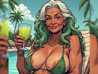 Sexy MILFs Topless Poolside Art