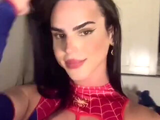 SpiderWoman teasing with her big dick
