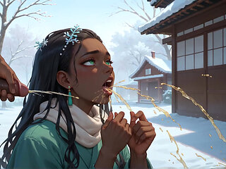 Ebony, Horny, Slutty, and Messy for the First Time in a Snowy Village.