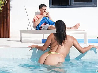 Jasmine Sherni Pool Drowning Prank with Big Tits and Blowjob