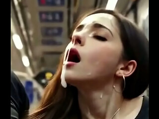 Couple on subway public deepthroat huge cumshot