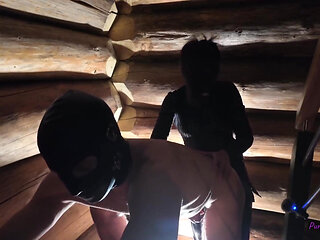 Dark Pegging on the Stairs with a Pink Dildo